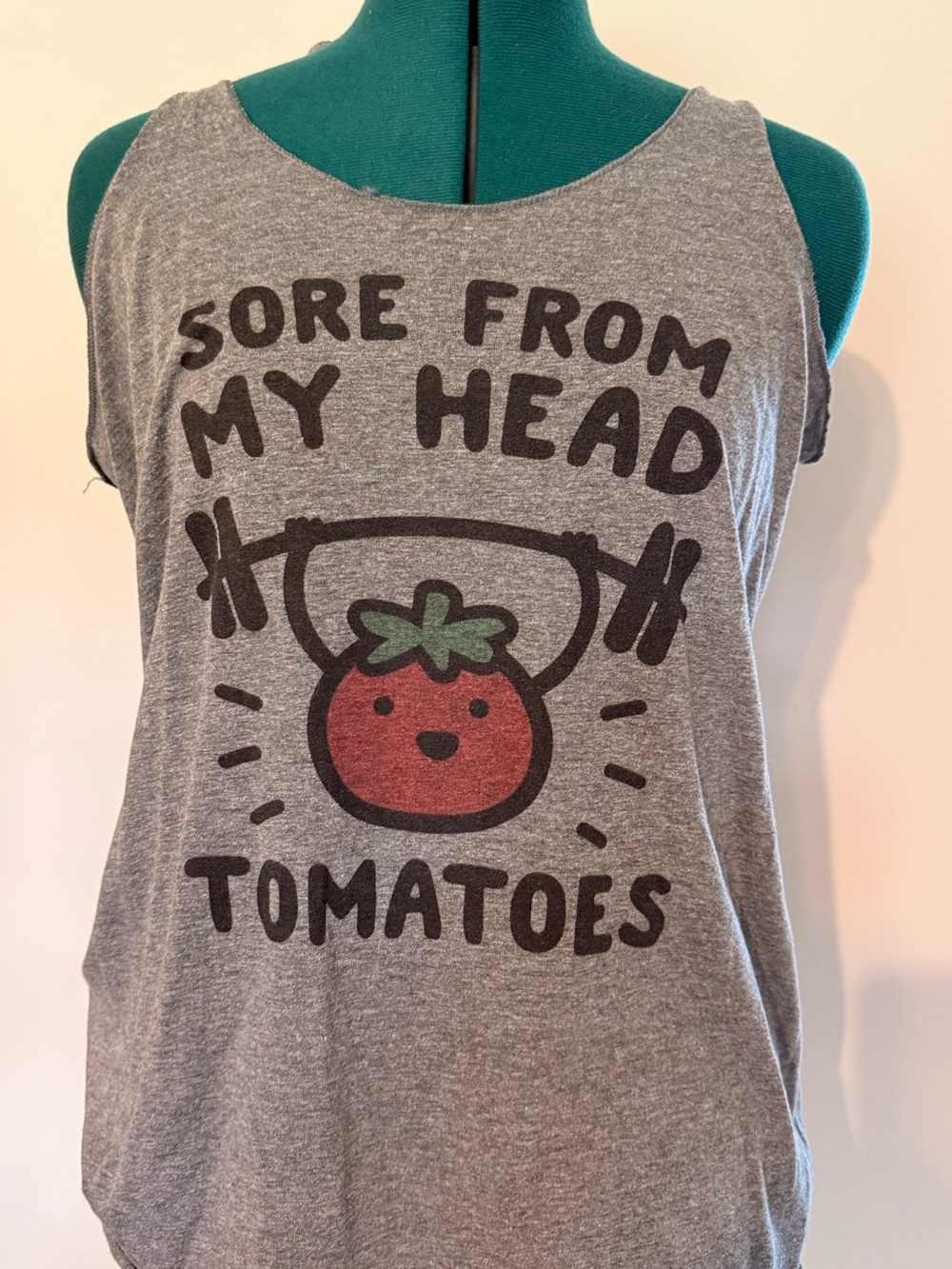 Womens Gray Graphic Tank Top - 'Sore From My Head Tomatoes'
